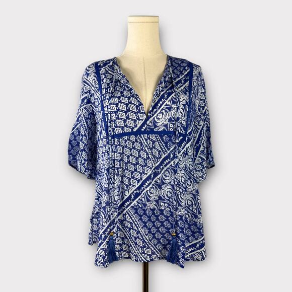 RAGA Patchwork Printed Short Sleeve Peasant Top Size Medium - Picture 1 of 5